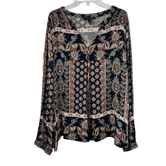Tribal Floral Top Women's Size MP Black/Multi Long Sleeve Lightweight Pullover - Picture 1 of 9